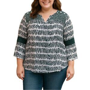 Cato Semi Sheer Zebra Print Crochet Details Bell Sleeve Top Size Large